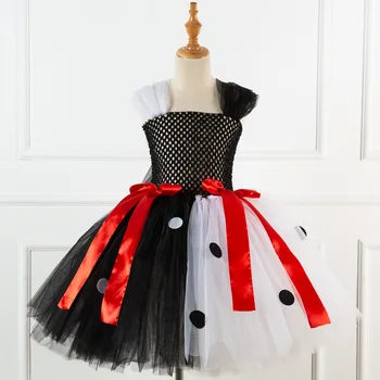 2021 Cadılar Bayramı Yeni Çocuk Tutu Elbise Palyaço Siyah ve Beyaz Polka Dot Prenses Elbise Performans Elbise 19