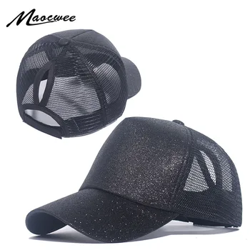 Rahat At Kuyruğu beyzbol şapkası Kadın Ayarlanabilir Snapback Şapka Sequins Parlaklık Hip Hop Kapaklar Kadınlar İçin Baba Şapka Yaz Glitter Örgü Şapkalar 3