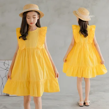 Ruffles Çocuklar Kızlar İçin Elbiseler 6 8 10 12 Yıl Büyük Elbiseler Giyim Yeni 2021 Yaz Prenses Elbise Çocuk Kolsuz Sundress 6