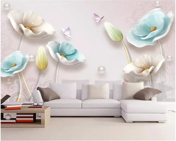 Özel 3D duvar kağıdı mücevherleri ve laleler kelebek yatak odası oturma odası kanepe TV arka plan duvar kağıtları ev dekor behang 5