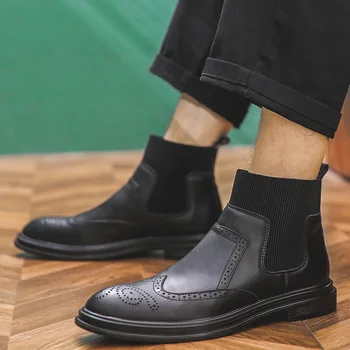 ıtalyan marka tasarımcısı erkekler moda chelsea çizmeler ınek deri çizme oyma brogue ayakkabı bullock ayak bileği botas masculinas adam botines 2