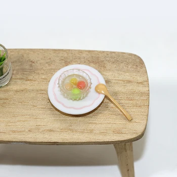 1 Takım 1/12 Bebek Evi Minyatür Yapışkan Pirinç Topları Kaşık Plaka Simülasyon Gıda Modeli Oyuncak Mini Dekorasyon Dollhouse Aksesuarları 5
