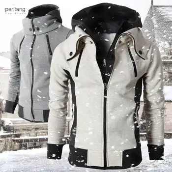 Yeni Moda Kapşonlu Erkek Dış Giyim Slim Fit Hoody Fermuar Erkekler Ceketler Sonbahar Kış Rahat Polar Mont Bombacı Ceket Eşarp Yaka 17