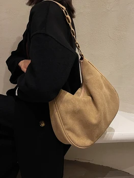 Vintage Buzlu omuzdan askili çanta Lüks Süet Geniş Bant Zincir Koltukaltı Çanta Büyük Kapasiteli Moda Eğlence Çok Yönlü Taşınabilir Tote Çanta 19
