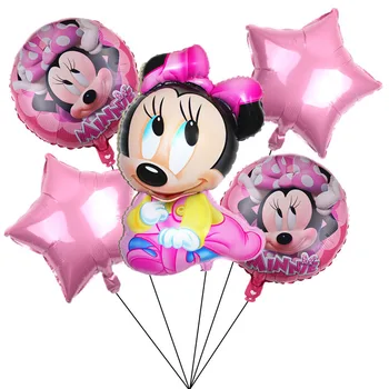 5 adet Disney Mickey Minnie Balon Seti Alüminyum Film Balon çocuk Doğum Günü Partisi Süslemeleri Sevimli Karikatür Görüntü Hediye 5
