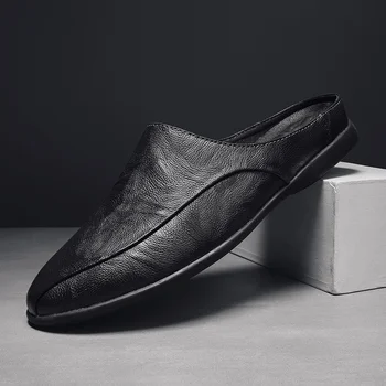Erkekler Yaz Ayakkabı Rahat Moda Erkek Loafer'lar Hakiki Deri Yarım Terlik Nefes Kayma Tembel sürüş ayakkabısı Erkekler Moccasins 10