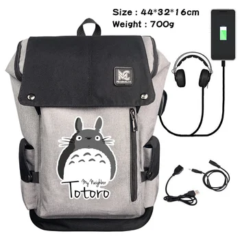 Sırt çantası Anime Komşum Totoro Kulaklık USB ChargingTeenager Seyahat Laptop Çantası Tuval Öğrenci Zip Karikatür Schoolbag 4