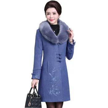 2018 Sıcak Satış Kadın Büyük kürk yaka Yün Ceket Yüksek Kalite Kış Ceket Kadın Gevşek Yün Uzun Kaşmir Palto Hırka Ceketler 18
