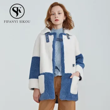 Kış Kadın Yün Kürk Ceket Yüksek kaliteli Kabarık Gerçek Koyun Kesme Ceket Kadın Peluş Parçacıklar Doğal Kürk Ceket Sıcak Palto 14