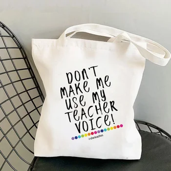 Malzemeleri Öğretmen Ses Baskılı Tote Çanta kadın Harajuku alışveriş Komik çanta Omuz kız alışveriş çantası Bayan hediye Kanvas Çanta 15