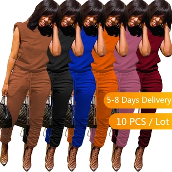 Toplu Ürünler Toptan Çok Rahat Eşofman Kadın Streetwear kolsuz kapüşonlu üst Sweatpants Seti Güz Giysi Joggers Kadınlar Set 3