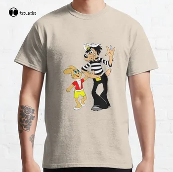 Çizgi film komik köpek ve tavşan klasik T-Shirt pamuk Tee gömlek Unisex 19