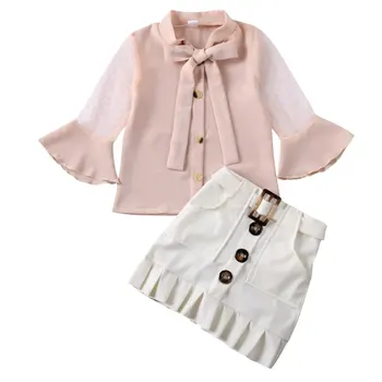 Butik Çocuk Giysileri 2020 Yürüyor Çocuk Bebek Kız Üstleri Uzun Kollu T-shirt ve Deri Etekler Kıyafetler Giyim Setleri 19