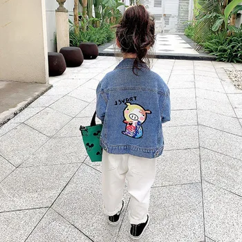Denim Ceket Kızlar İçin Yürümeye Başlayan Çocuk Bahar Giysileri Uzun Kollu Karikatür Sevimli Ayı Tatlı Ceket Zarif Güzel Gevşek Üst Streetwear 4