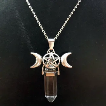 Popüler kristal cam takı Altıgen sütun kolye Pentagram Ay Kolye Kolye 4