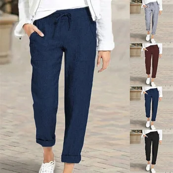 İpli Yüksek Bel Cep Gevşek Büyük Rahat pantolon Kadın Kadın uzun pantolon Moda Yüksek Bel Pantolon 2023 Yeni 11