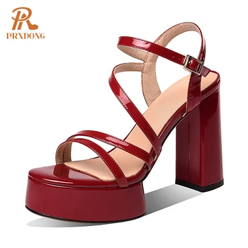 Kadın Sandalet Yeni Seksi Hakiki Deri Yüksek Topuklu Platformu Kırmızı Kayısı Ayak Bileği kemerli elbise Parti Düğün Bayan Ayakkabı Pompaları 34-39 10