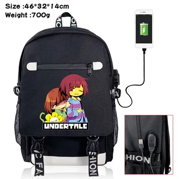 Anime Undertale USB Şarj Sırt Çantası Fermuar Okul Çantası Öğrenci Tuval Racksack Moda Erkek Kız Rahat Packsack Laptop Çantası 11