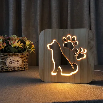 Ahşap yaratıcı gece lambası Köpek Paw kedi hayvan 3D ışık LED yenilik dekoratif masa lambası USB tatil çocuk noel hediyesi 3