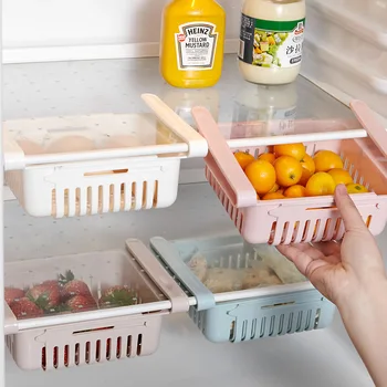 Ayarlanabilir Mutfak Buzdolabı Depolama Rafı Buzdolabı Dondurucu Raf Tutucu Pull-Out Çekmece Alanı mutfak düzenleyici Depolama Rafı 12