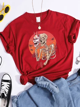 Hannya Yokai Maskesi Yaz Nefes Tshirt Hip Hop Moda Tee Shirtcomfortable Sokak Tişört T Gömlek Basılı Kadın İskelet  7